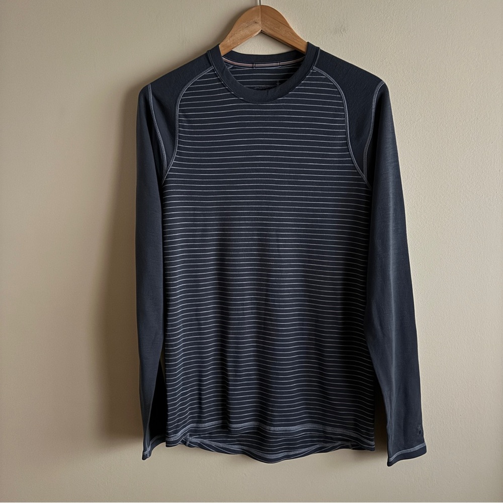 SMARTWOOL Men’s Merino Wool Grey Stripe Base Layer Top Sz Medium